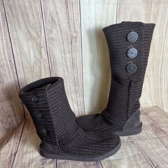 UGG Classic Cardy Women's Size 7 Brown Wool Knit 3 Button Boot 2 Ways To Wear - Picture 1 of 11